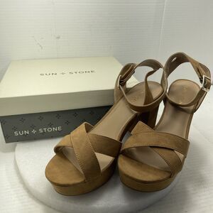 Sun Stone Lillah Block Heel Platform Dress Sandals, Tan, Women Size 11 Item#570
